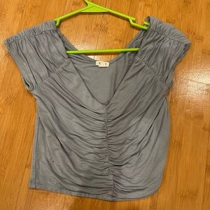 garage off the shoulder ruffled crop top